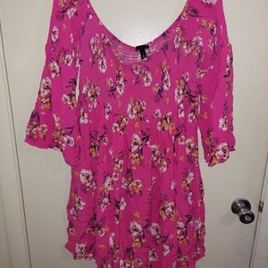 Torrid plus size 2x pink floral offshoulder dress